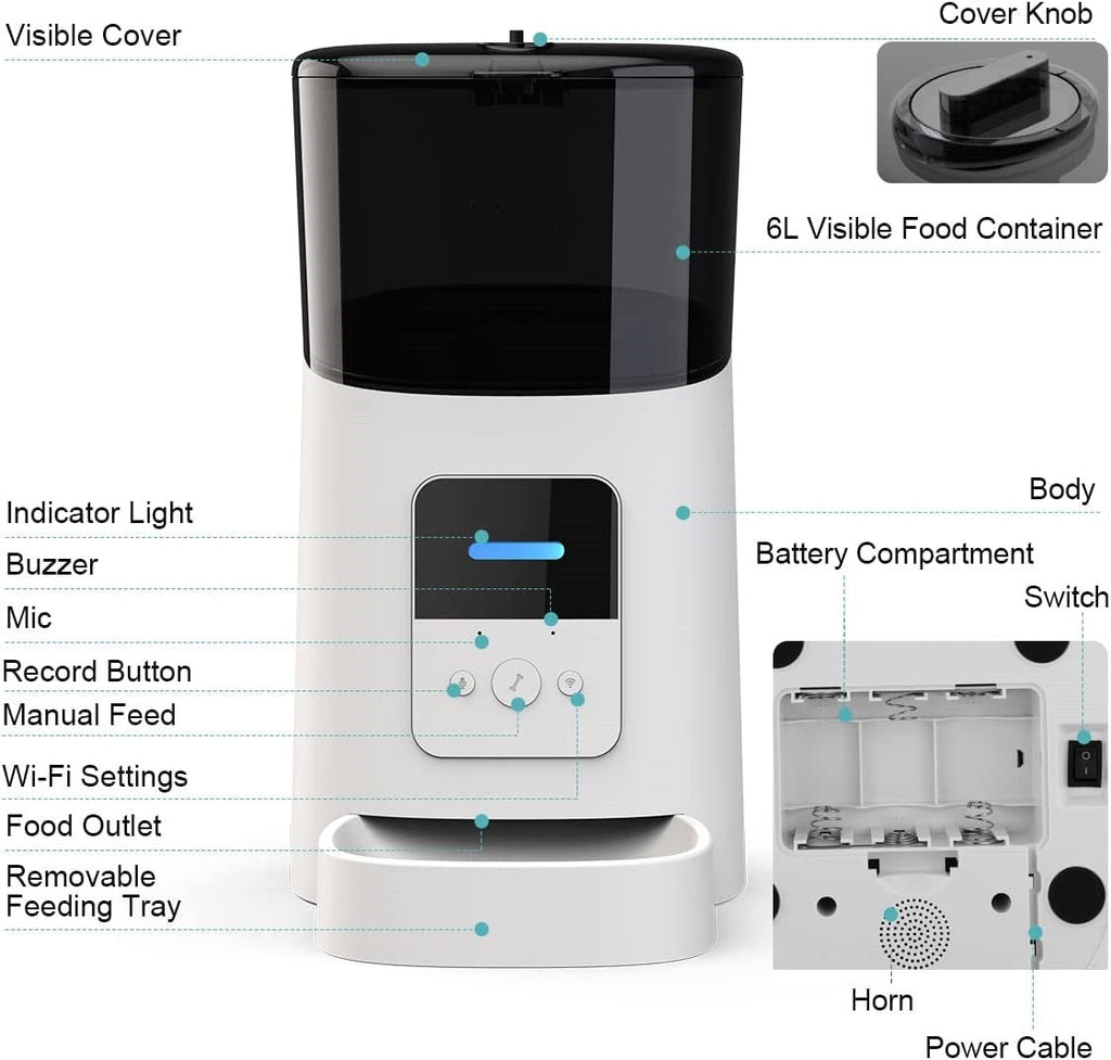 6L Automatic Cat Feeder Wi-Fi Enabled Smart Pet Feeder for Cats and Dogs
