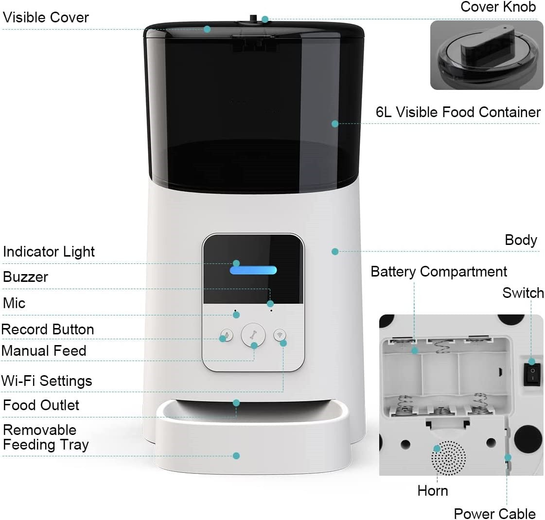 6L Automatic Cat Feeder Wi-Fi Enabled Smart Pet Feeder for Cats and Dogs