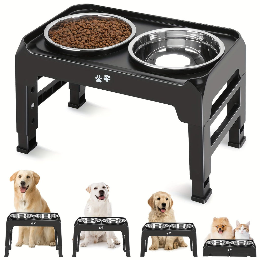 Gray Black dog feeder, elevated dog feeder, double bowl dog feeder, stainless steel dog bowls, ergonomic pet feeder, anti-slip dog bowl stand