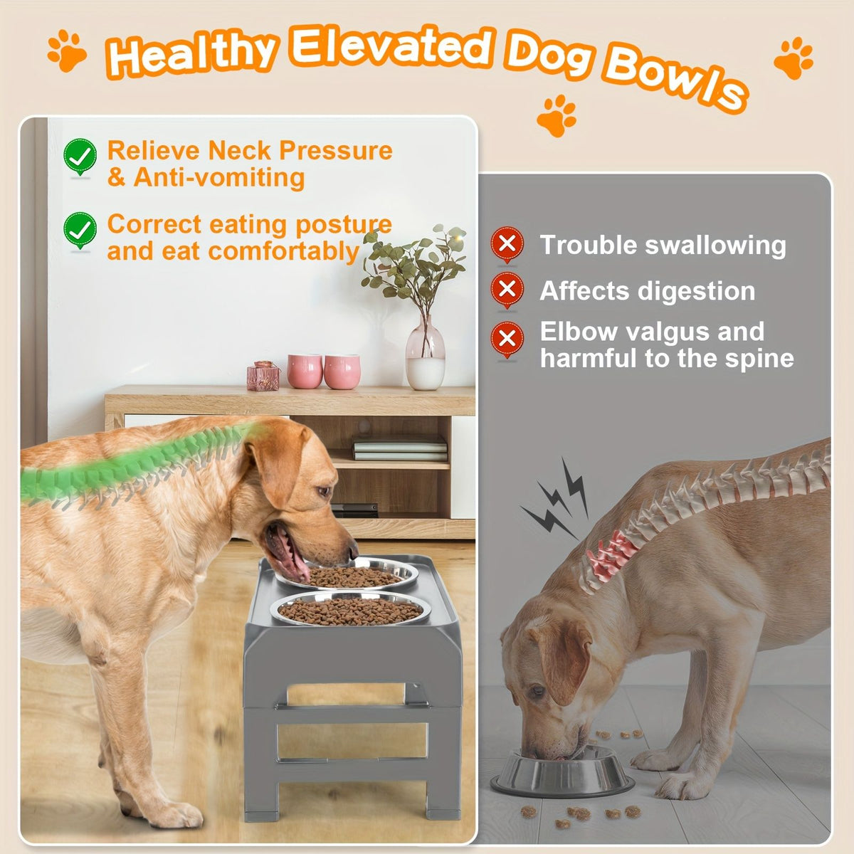 Gray Black dog feeder, elevated dog feeder, double bowl dog feeder, stainless steel dog bowls, ergonomic pet feeder, anti-slip dog bowl stand