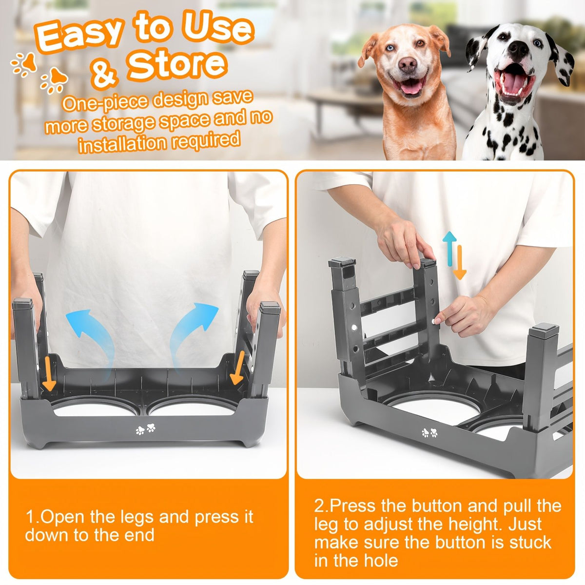 Gray Black dog feeder, elevated dog feeder, double bowl dog feeder, stainless steel dog bowls, ergonomic pet feeder, anti-slip dog bowl stand