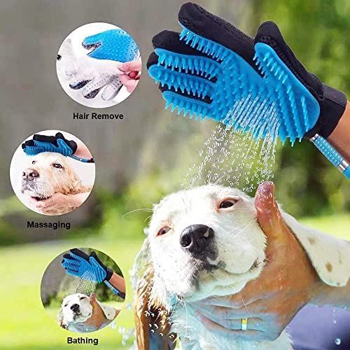 Dog Washing Hose Attachment, Dog Bath Brush Gloves with 66 Inch Hose Dog Shower Attachment with Massage & Deshedding Function, Universal Faucet Adapter for Indoor Outdoor Pet Bathing Grooming