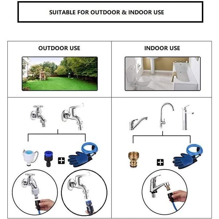Dog Washing Hose Attachment, Dog Bath Brush Gloves with 66 Inch Hose Dog Shower Attachment with Massage & Deshedding Function, Universal Faucet Adapter for Indoor Outdoor Pet Bathing Grooming