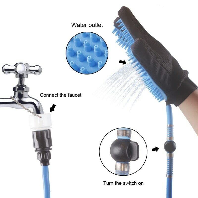 Dog Washing Hose Attachment, Dog Bath Brush Gloves with 66 Inch Hose Dog Shower Attachment with Massage & Deshedding Function, Universal Faucet Adapter for Indoor Outdoor Pet Bathing Grooming