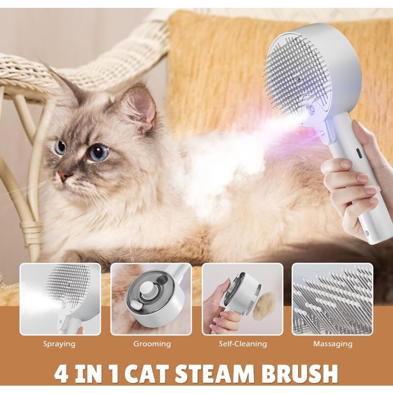 4-in-1 Self-Cleaning Steam Brush for Cats