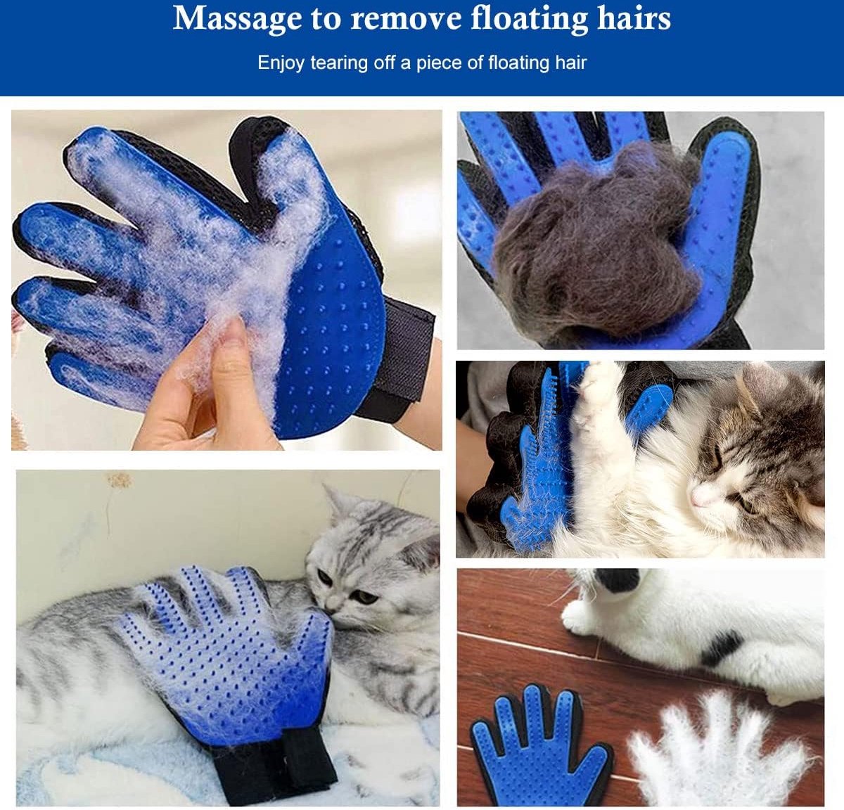 Pet Grooming Glove for Dogs & Cats - Blue