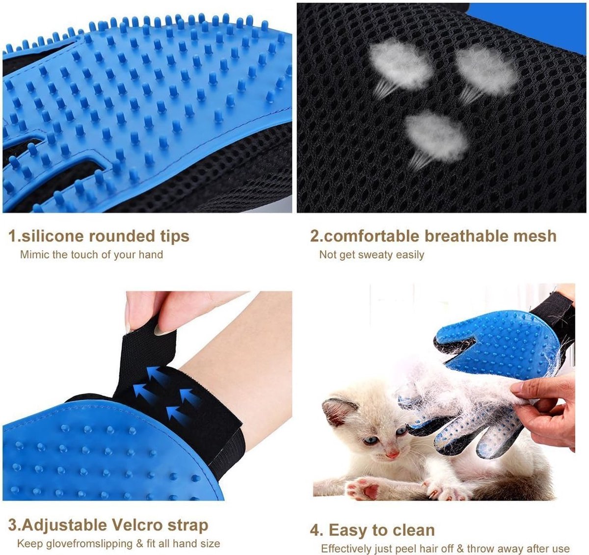 Pet Grooming Glove for Dogs & Cats - Blue