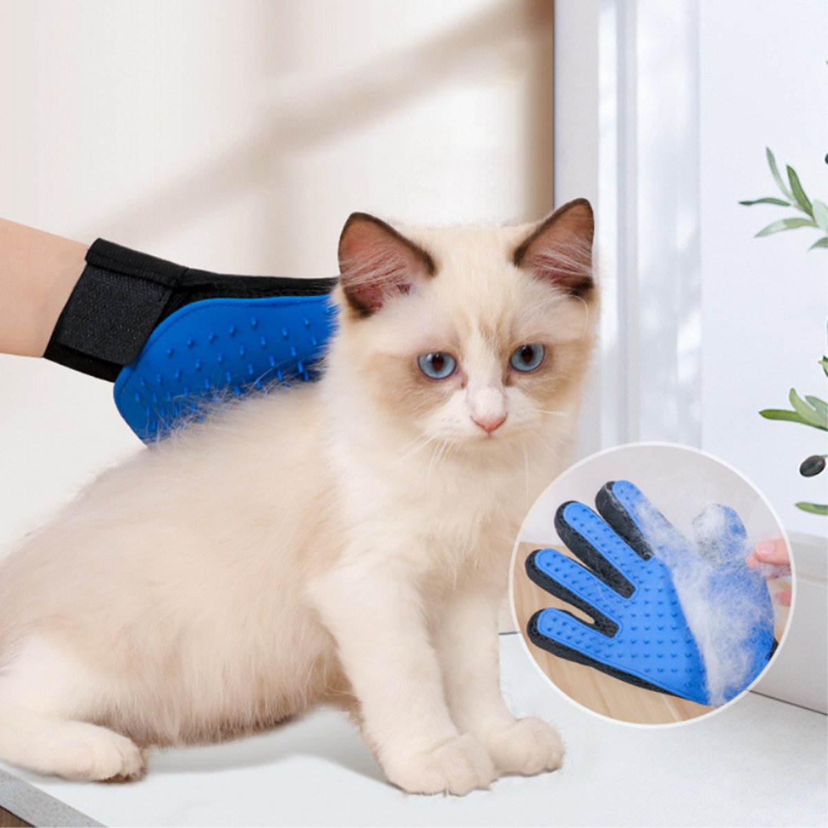 Pet Grooming Glove for Dogs & Cats - Blue