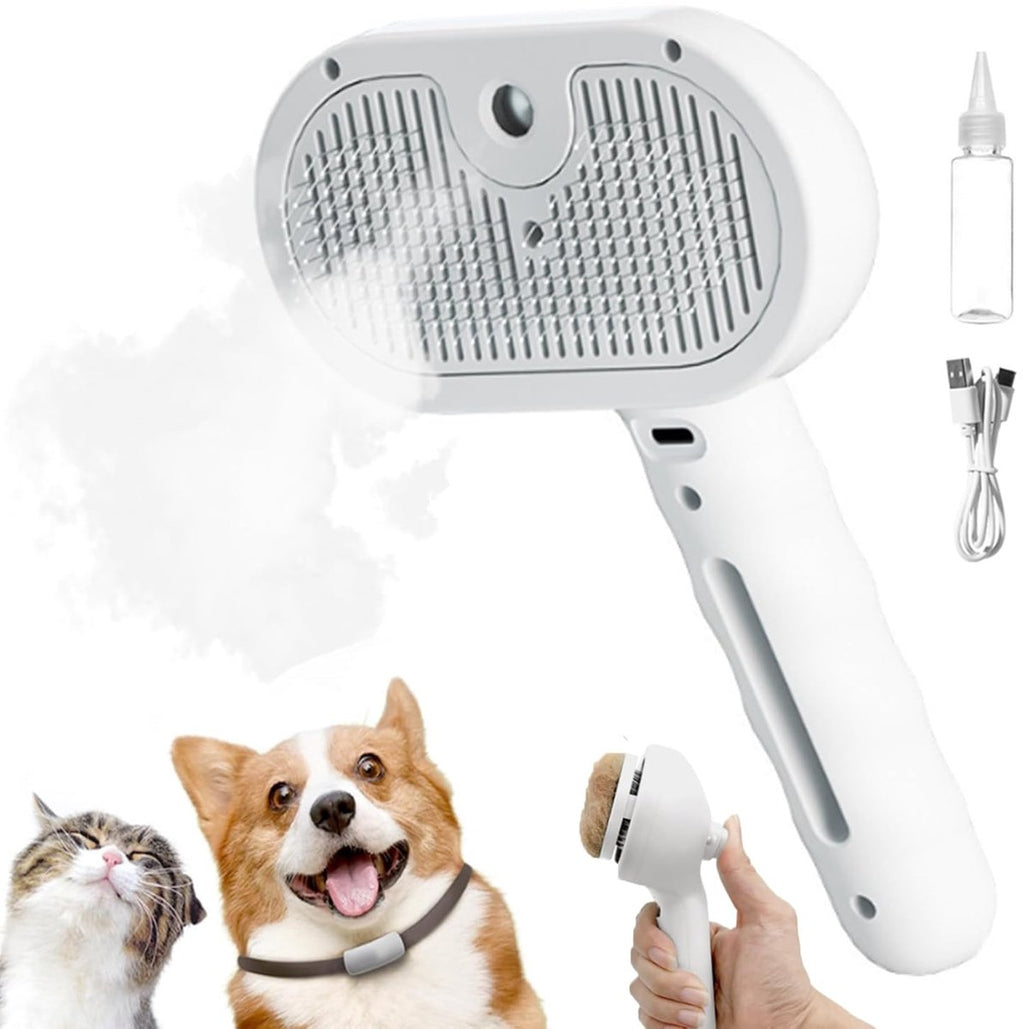 3-in-1 Steam Grooming Brush for Cats & Dogs - White
