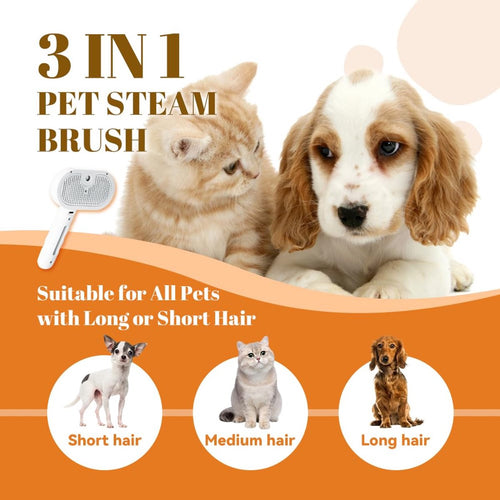 3-in-1 Steam Grooming Brush for Cats & Dogs - White