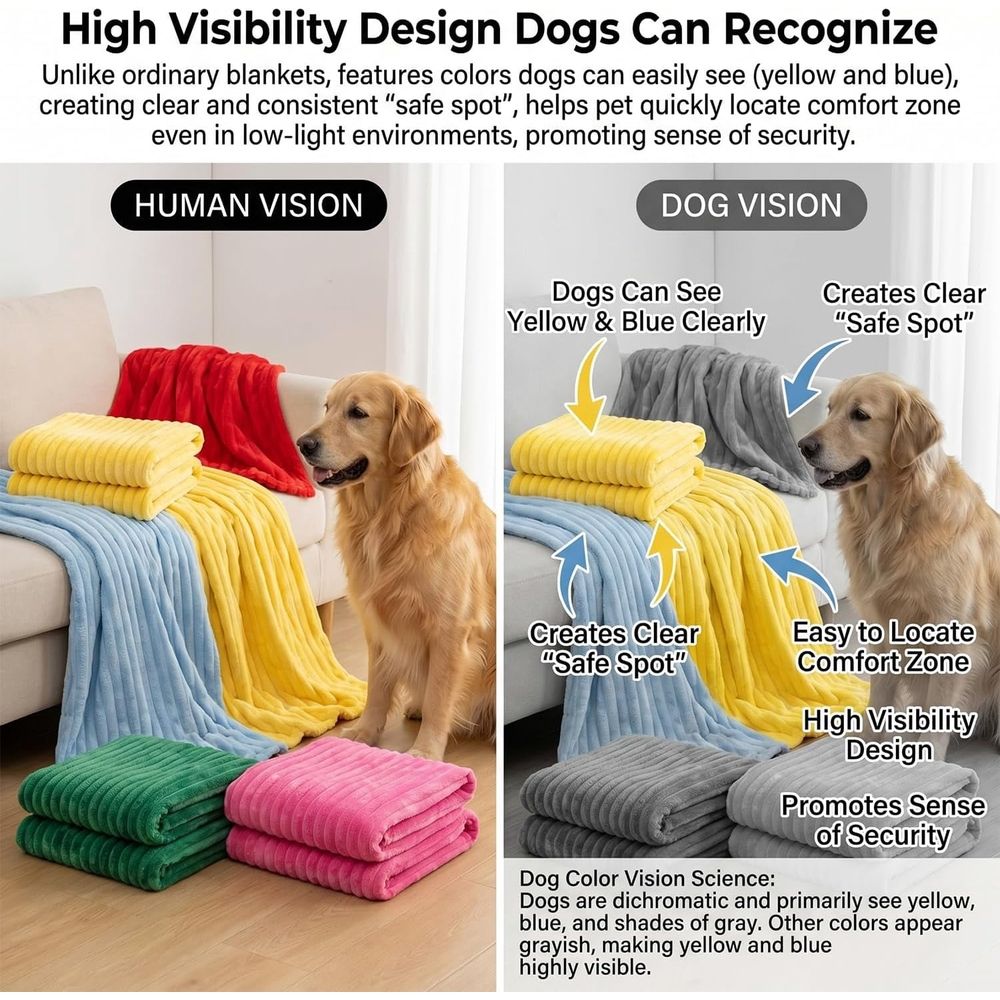 Emotional Support Blanket for Dogs, Yellow Blanket for Dog, Washable High Visibility Dog Blankets, Helps Reduce Pet Separation Anxiety, for Crate Bed Travel (Yellow-L)
