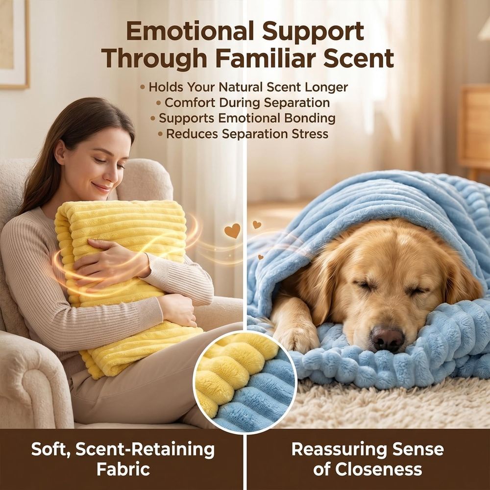 Emotional Support Blanket for Dogs, Yellow Blanket for Dog, Washable High Visibility Dog Blankets, Helps Reduce Pet Separation Anxiety, for Crate Bed Travel (Yellow-L)