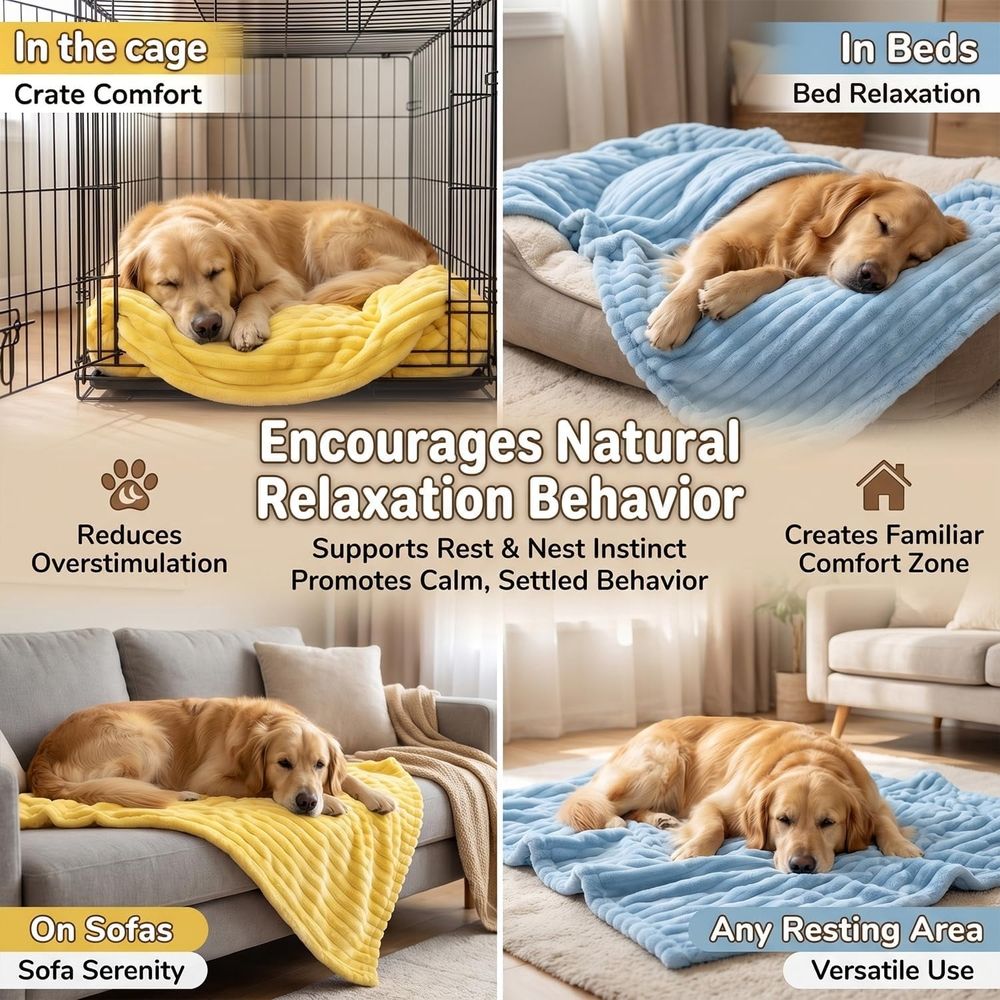 Emotional Support Blanket for Dogs, Yellow Blanket for Dog, Washable High Visibility Dog Blankets, Helps Reduce Pet Separation Anxiety, for Crate Bed Travel (Yellow-L)