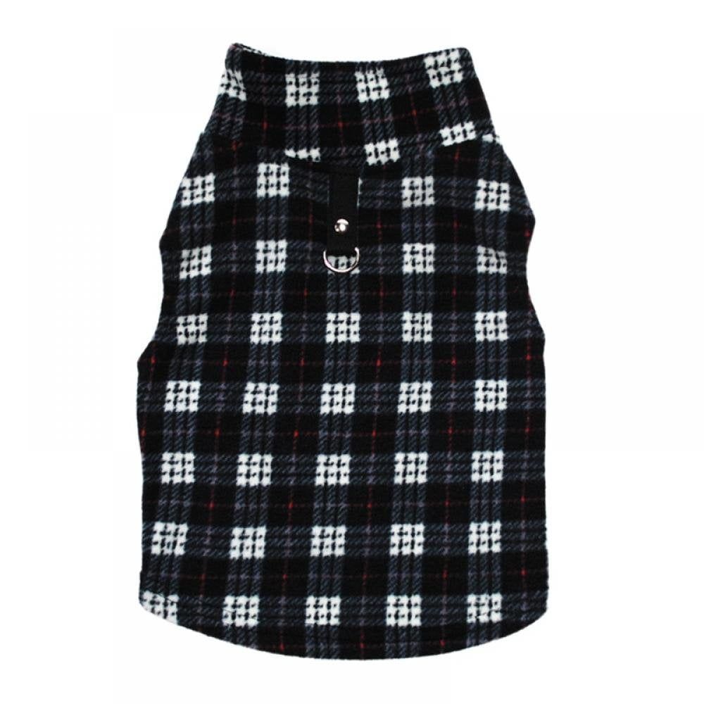 Dog Sweater Soft Fleece Vest with Leash Ring Plaid Warm Winter Pet Clothes Dog Pullover Jacket for Dogs Cats Winter Chihuahua Pet Indoor Outdoor Use