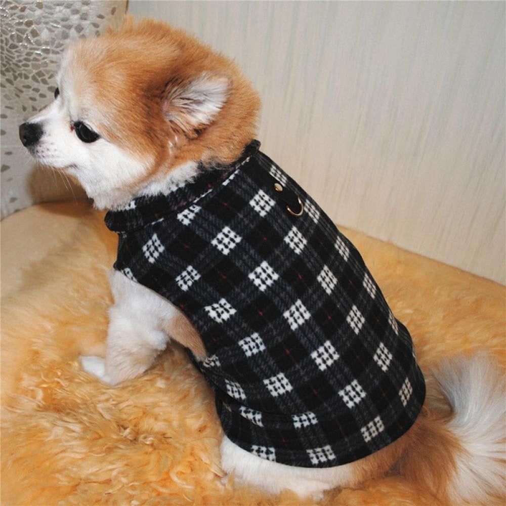 Dog Sweater Soft Fleece Vest with Leash Ring Plaid Warm Winter Pet Clothes Dog Pullover Jacket for Dogs Cats Winter Chihuahua Pet Indoor Outdoor Use
