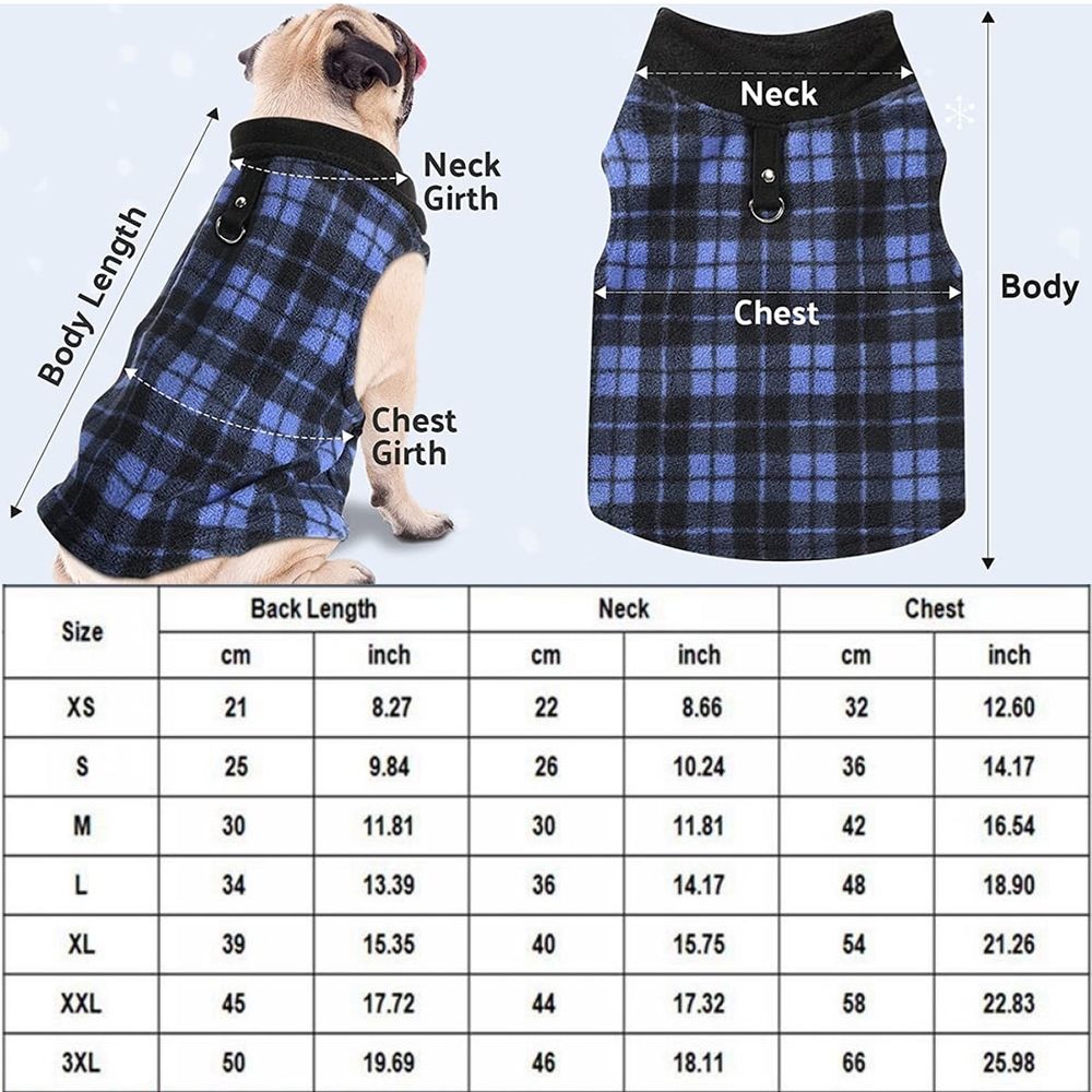 Dog Sweater Soft Fleece Vest with Leash Ring Plaid Warm Winter Pet Clothes Dog Pullover Jacket for Dogs Cats Winter Chihuahua Pet Indoor Outdoor Use