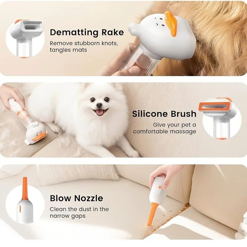 4-in-1 Vacuum Self-Cleaning Deshedding Brush - White