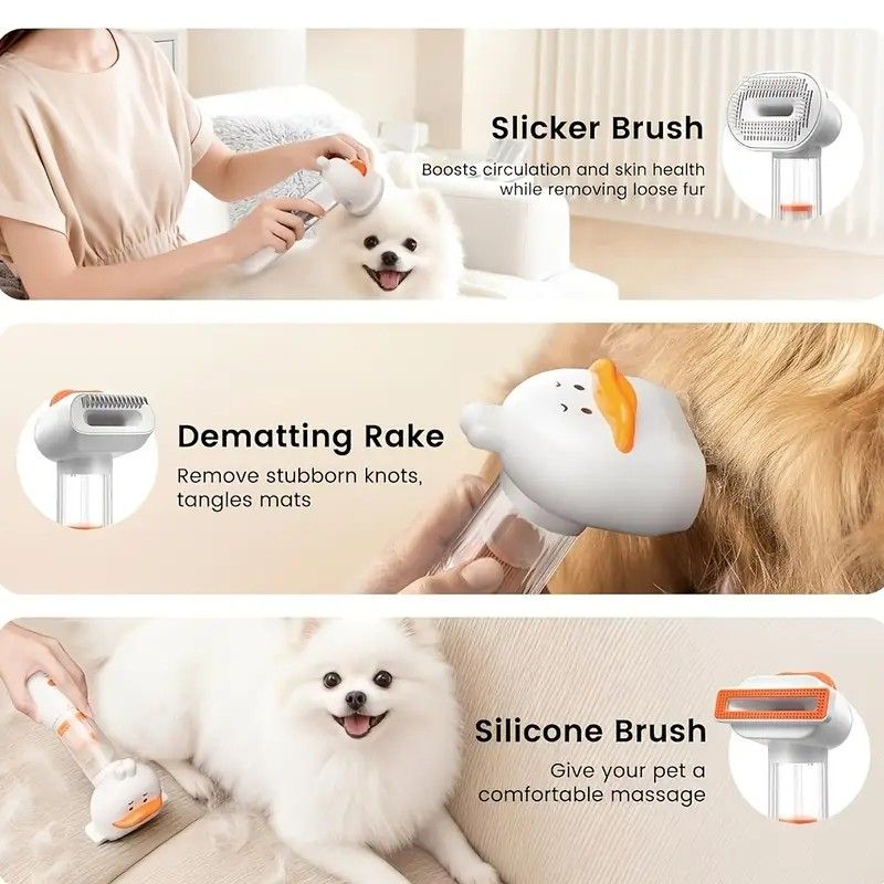 4-in-1 Vacuum Self-Cleaning Deshedding Brush - White