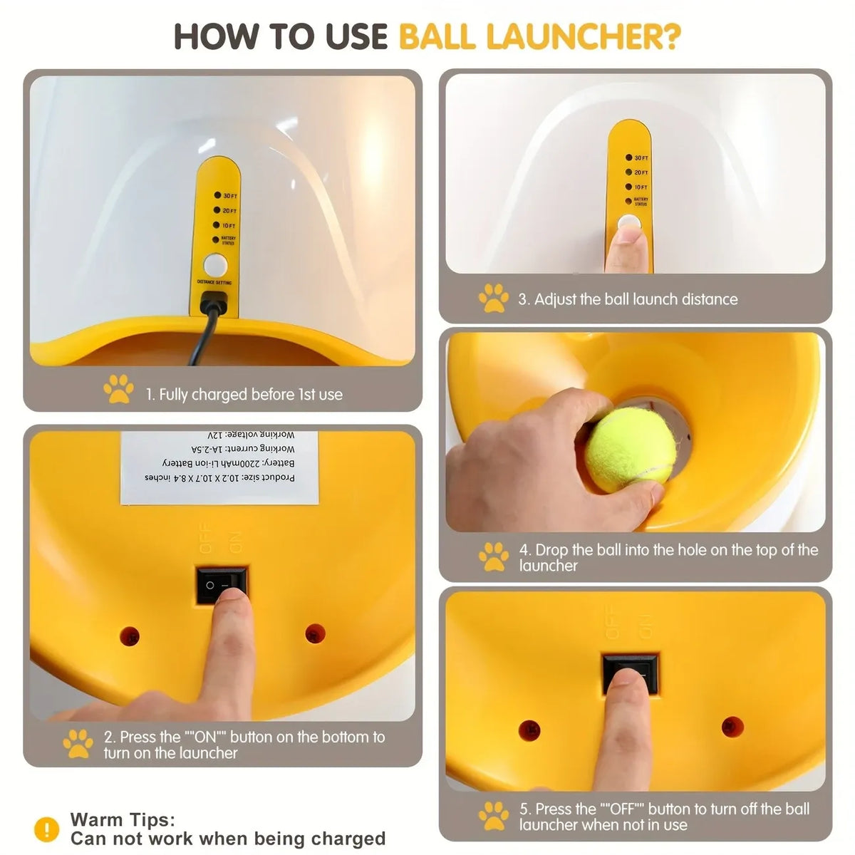 Automatic Pet Ball Launcher Toy with 3 Smart Launch Modes, Built-in Li-ion Battery & USB Charging, Long Battery Life, Indoor/Outdoor Use, Perfect Interactive Training Toy for Small and Medium Dogs (orange)