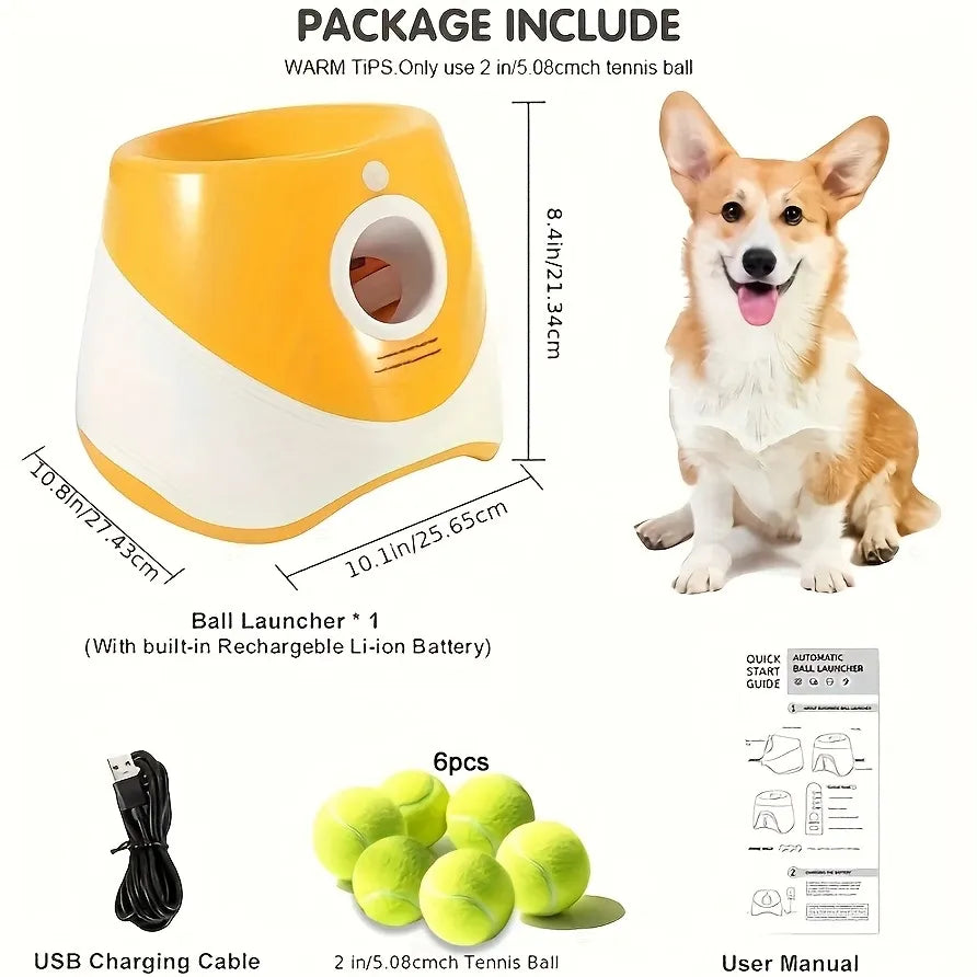 Automatic Pet Ball Launcher Toy with 3 Smart Launch Modes, Built-in Li-ion Battery & USB Charging, Long Battery Life, Indoor/Outdoor Use, Perfect Interactive Training Toy for Small and Medium Dogs (orange)