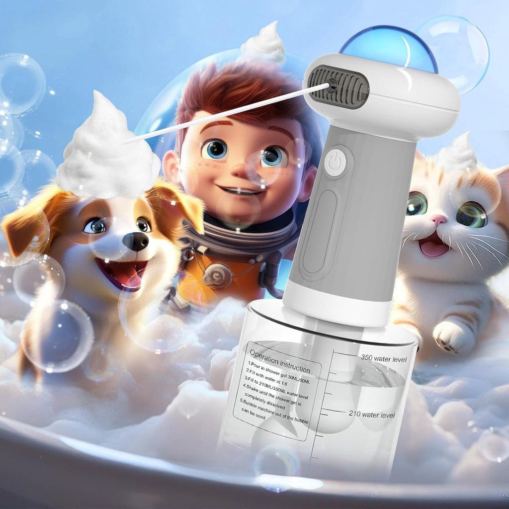 Electric Foaming Shampoo Dispenser for Dogs and Cats, Automatic Pet Bath Brush for Deep Cleaning, Grey, 350ml