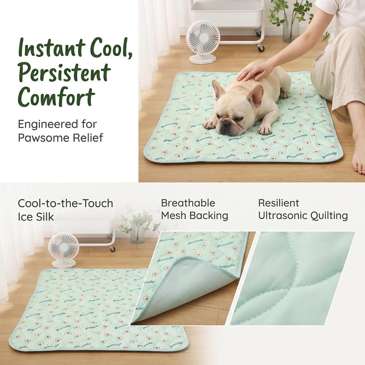 Self Cooling Mat for Dogs and Cats, Foldable Washable Pet Cooling Pad with Fruit Print for Floor and Car, 60x50 cm