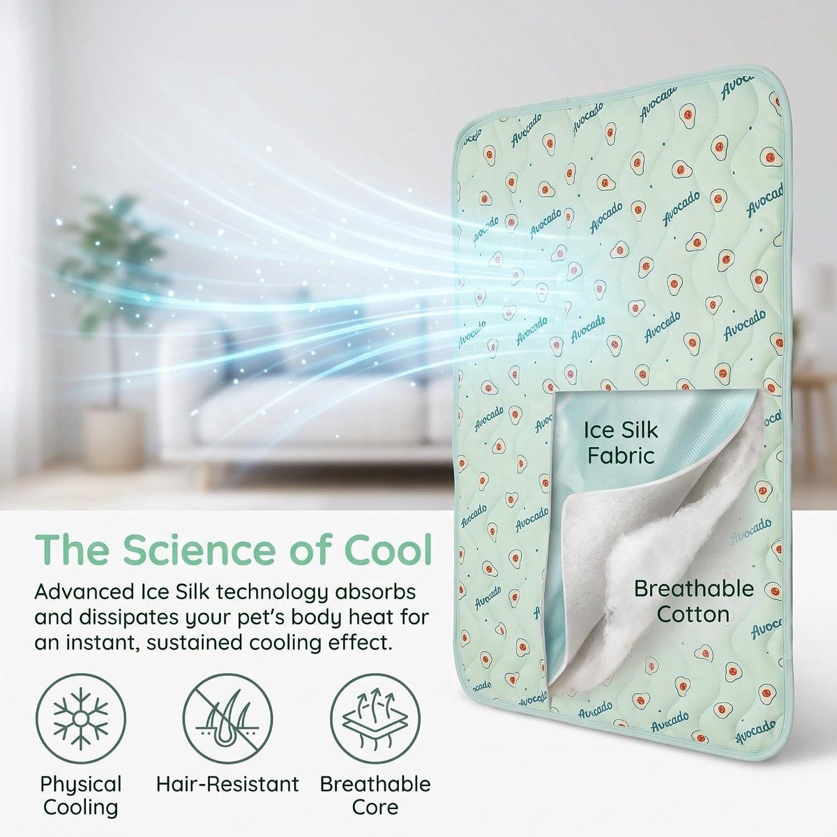 Self Cooling Mat for Dogs and Cats, Foldable Washable Pet Cooling Pad with Fruit Print for Floor and Car, 60x50 cm