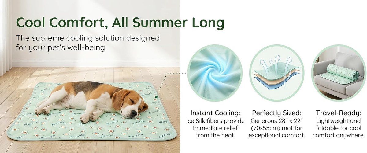 Self Cooling Mat for Dogs and Cats, Foldable Washable Pet Cooling Pad with Fruit Print for Floor and Car, 60x50 cm