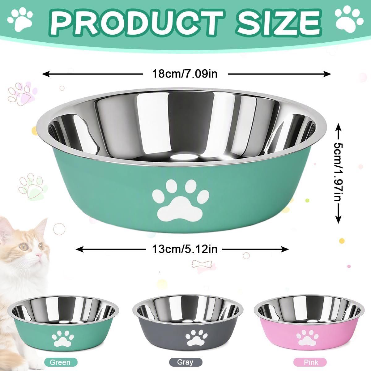 3 Pack Stainless Steel Dog Bowls with Non-Slip Bottom, Food Water Bowls for Dogs and Cats, Easy to Clean
