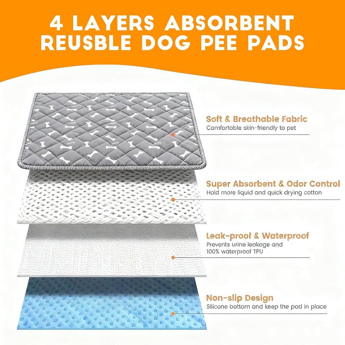 Washable Puppy Training Mat, Reusable Potty Mat for Dogs and Cats, Indoor Potty Training Mat, White, 40x60 cm