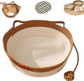 Cotton Rope Woven Cat Bed Basket with Hanging Toy Ball Foldable Round Pet Nest Brown L