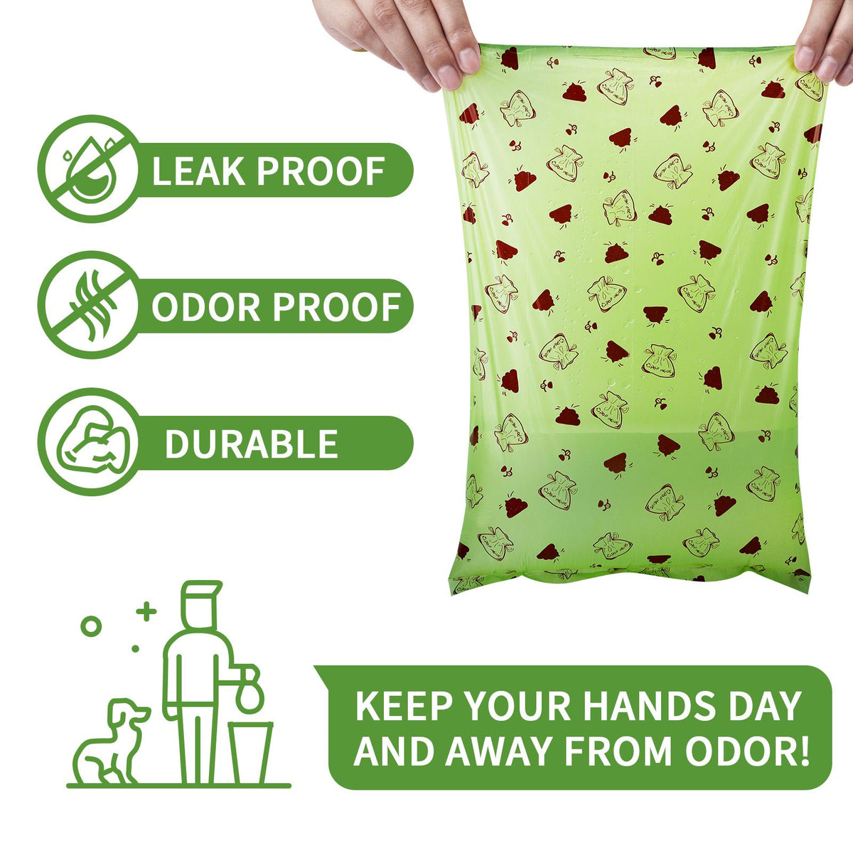 Degradable Dog Poop Bags with Dispenser - 16 Rolls Pet Waste Bags, Leak Resistant Easy Tear Design, Portable Clip Holder for Dog Walking and Outdoor Clean Up