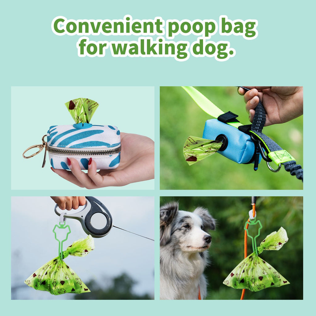 Degradable Dog Poop Bags with Dispenser - 16 Rolls Pet Waste Bags, Leak Resistant Easy Tear Design, Portable Clip Holder for Dog Walking and Outdoor Clean Up
